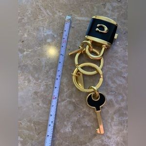 Coach Black and Gold Lock and Key Bag Charm Keychain New